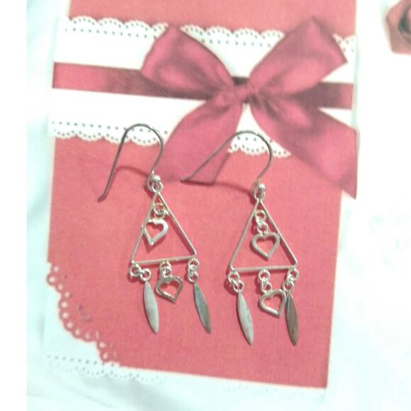 14k rose gold Sterling Silver 925 Dangle Drop Earrings Hearts Love Triangle Hook - Picture 5 of 8